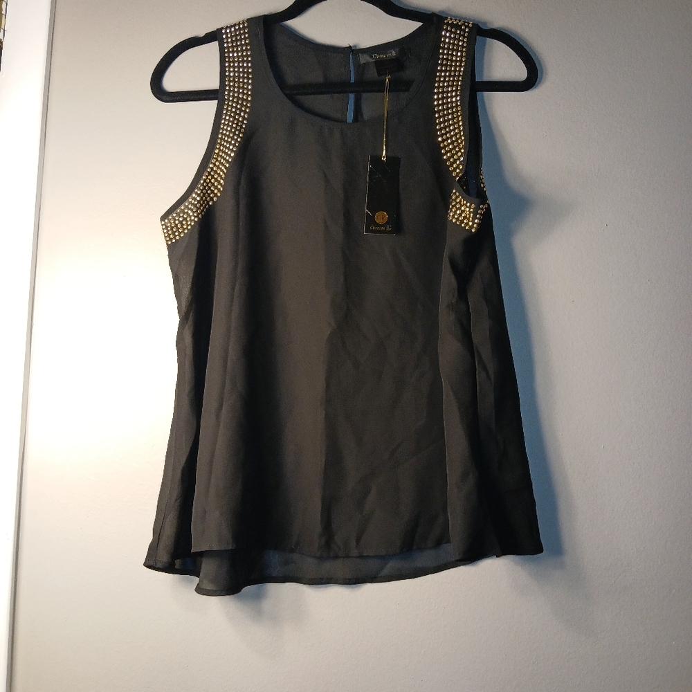 NWT Woman's Black Sheer Embellished Blouse Medium
